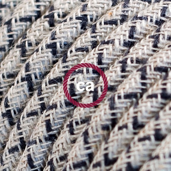 Cord-set - RD64 Natural & Charcoal Linen CrissCross Covered Round Cable