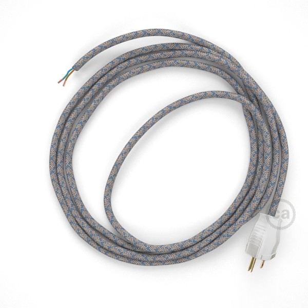 Cord-set - RD65 Natural & Blue Linen Criss Cross Covered Round Cable