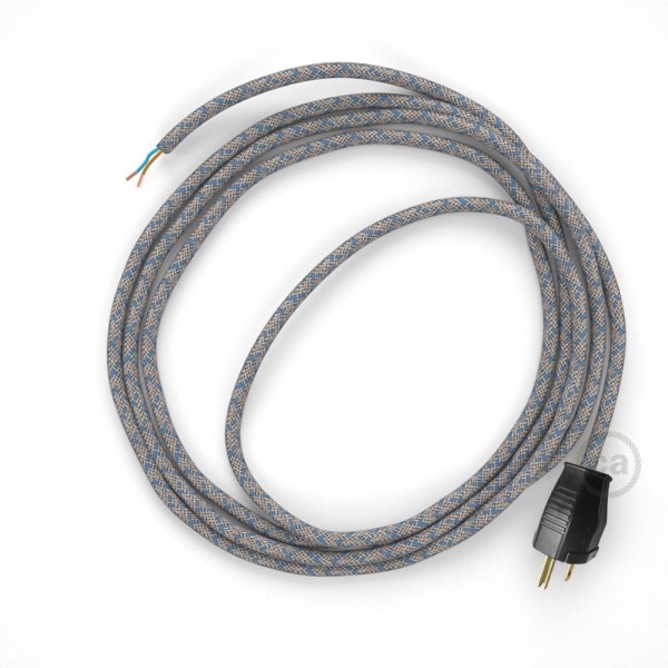 Cord-set - RD65 Natural & Blue Linen Criss Cross Covered Round Cable