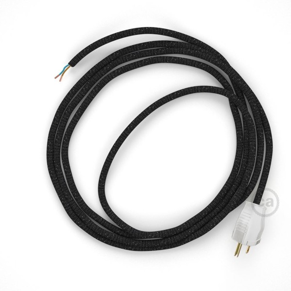 Cord-set - RL04 Black Glitter Covered Round Cable