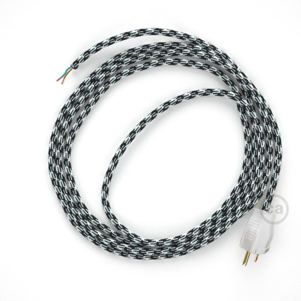 Cord-set - RP04 Black & White Houndstooth Covered Round Cable