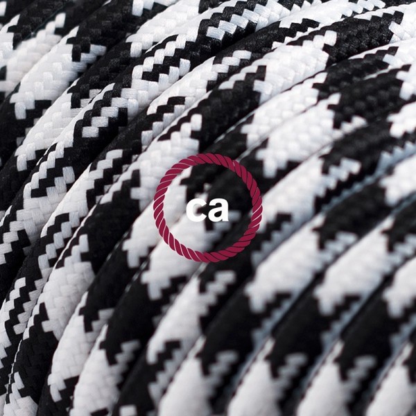 Cord-set - RP04 Black & White Houndstooth Covered Round Cable