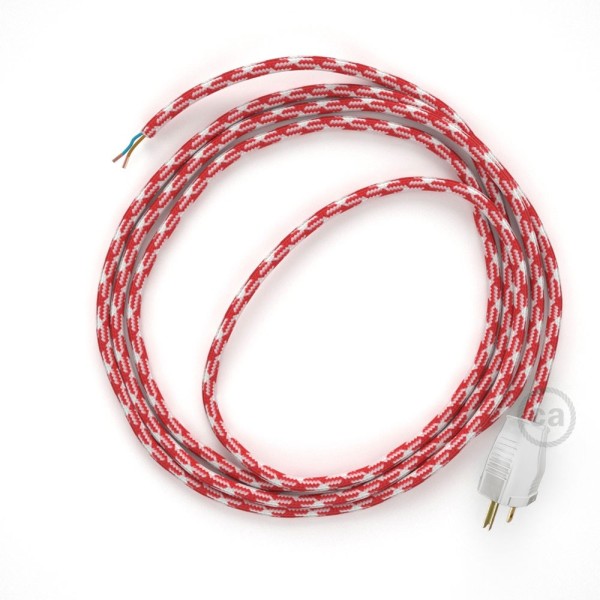 Cord-set - RP09 Red & White Houndstooth Covered Round Cable