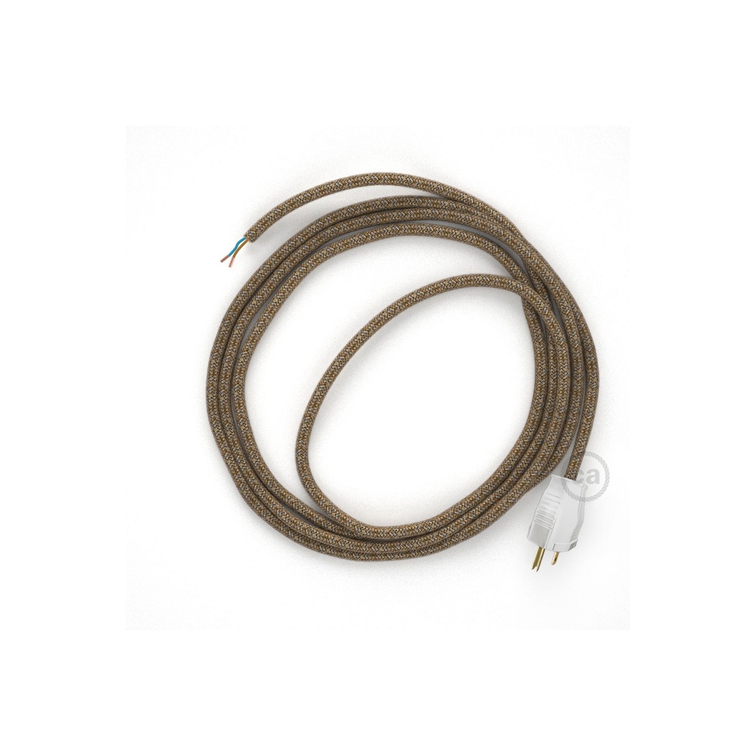 Cord-set - RS82 Brown Glitter Cotton & Natural Linen Tweed Covered Round Cable