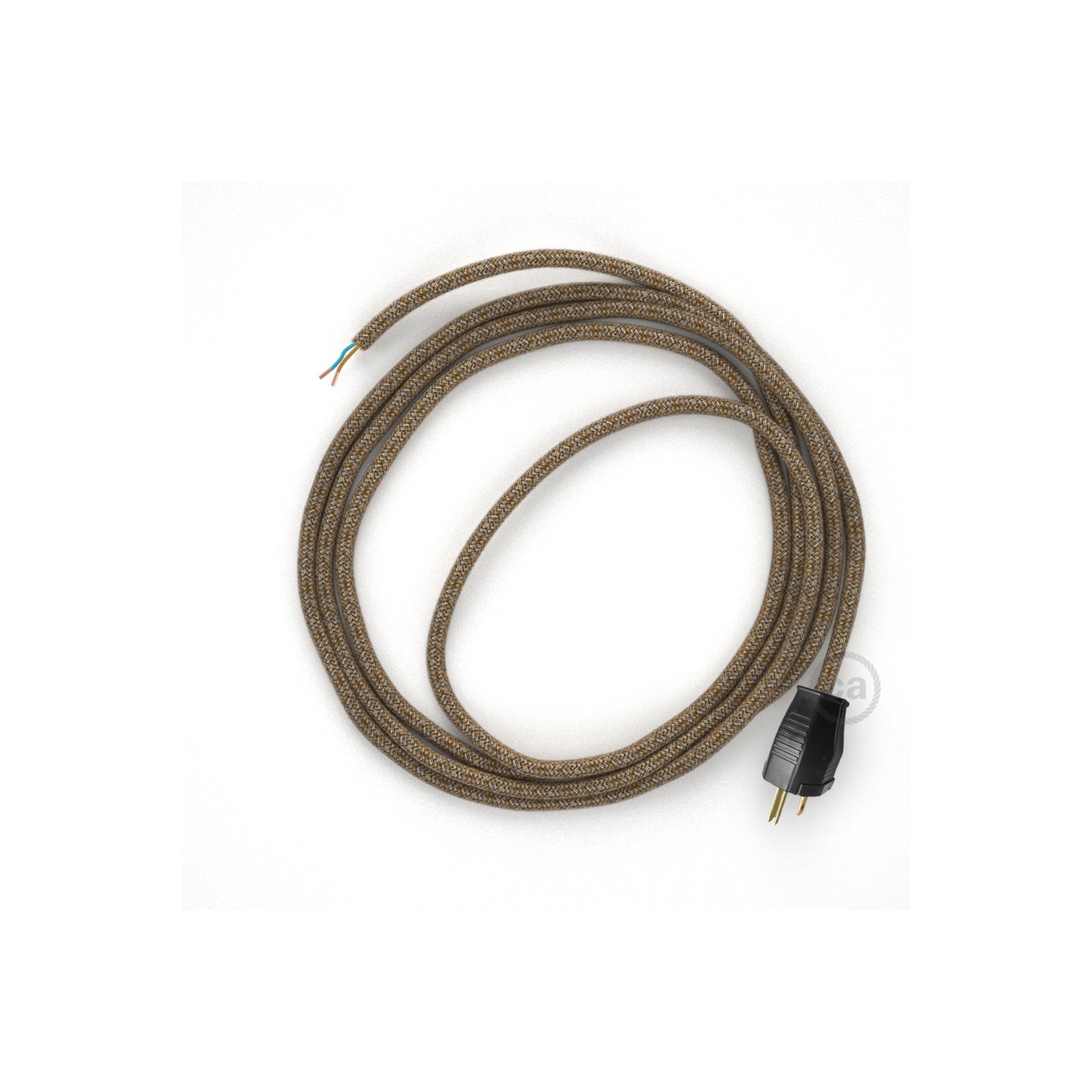 Cord-set - RS82 Brown Glitter Cotton & Natural Linen Tweed Covered Round Cable