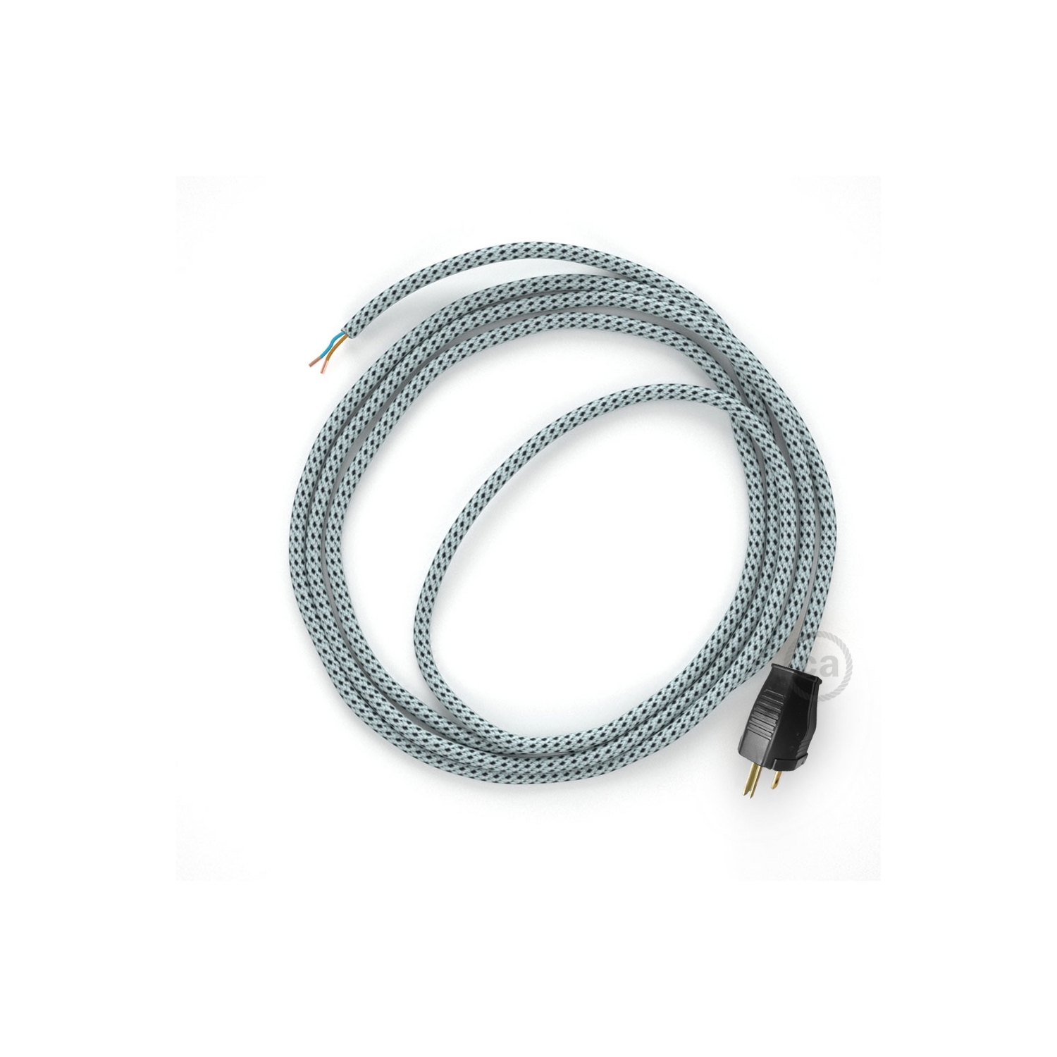 Cord-set - RT14 White & Black Tracer Covered Round Cable