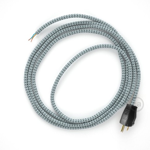 Cord-set - RT14 White & Black Tracer Covered Round Cable