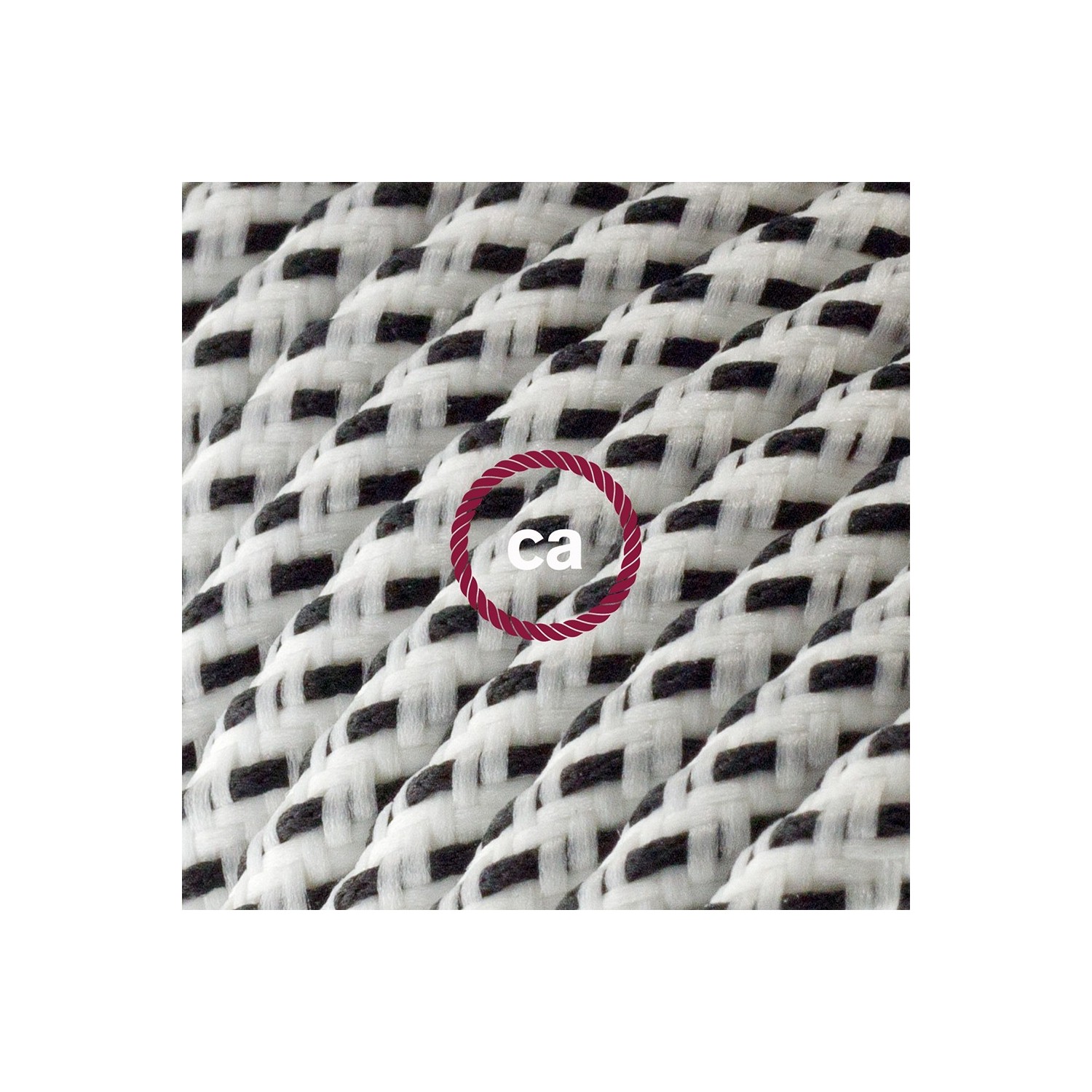 Cord-set - RT14 White & Black Tracer Covered Round Cable