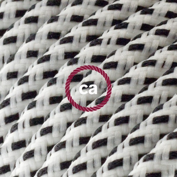 Cord-set - RT14 White & Black Tracer Covered Round Cable