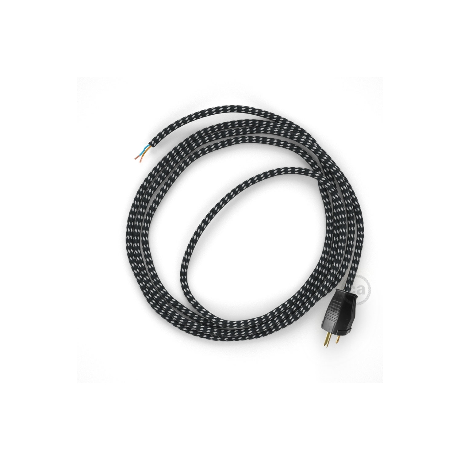 Cord-set - RT41 Black & White Tracer Covered Round Cable