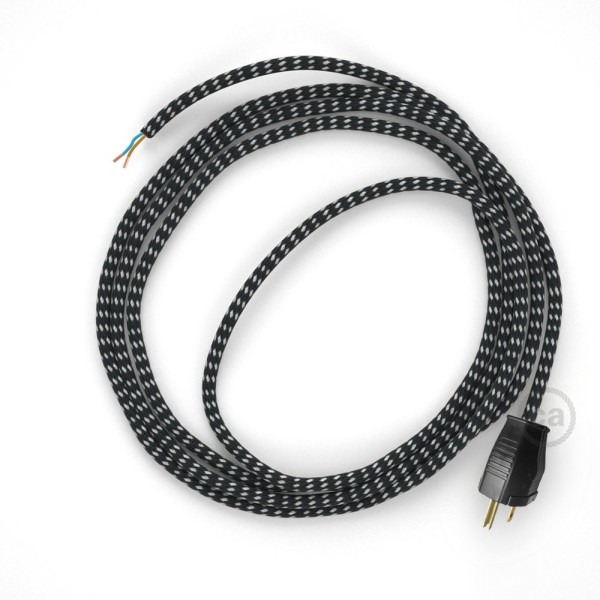 Cord-set - RT41 Black & White Tracer Covered Round Cable