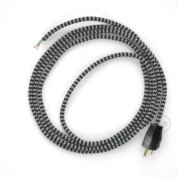 Cord-set - RZ04 Black & White Chevron Covered Round Cable