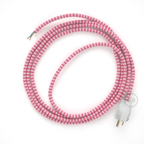 Cord-set - RZ08 Fuchsia & White Chevron Covered Round Cable