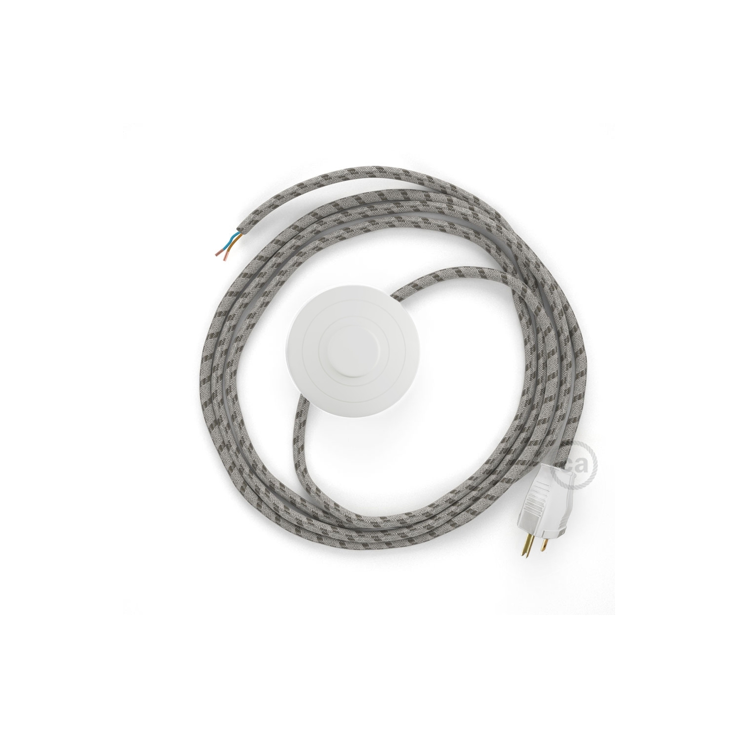 Power Cord with foot switch, RD53 Natural & Brown Linen Stripe - Choose color of switch/plug