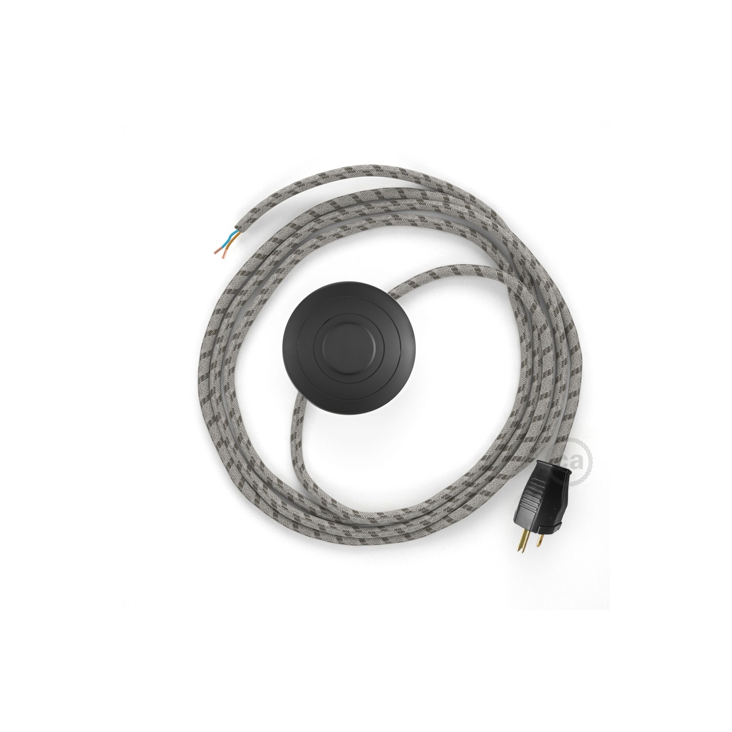 Power Cord with foot switch, RD53 Natural & Brown Linen Stripe - Choose color of switch/plug