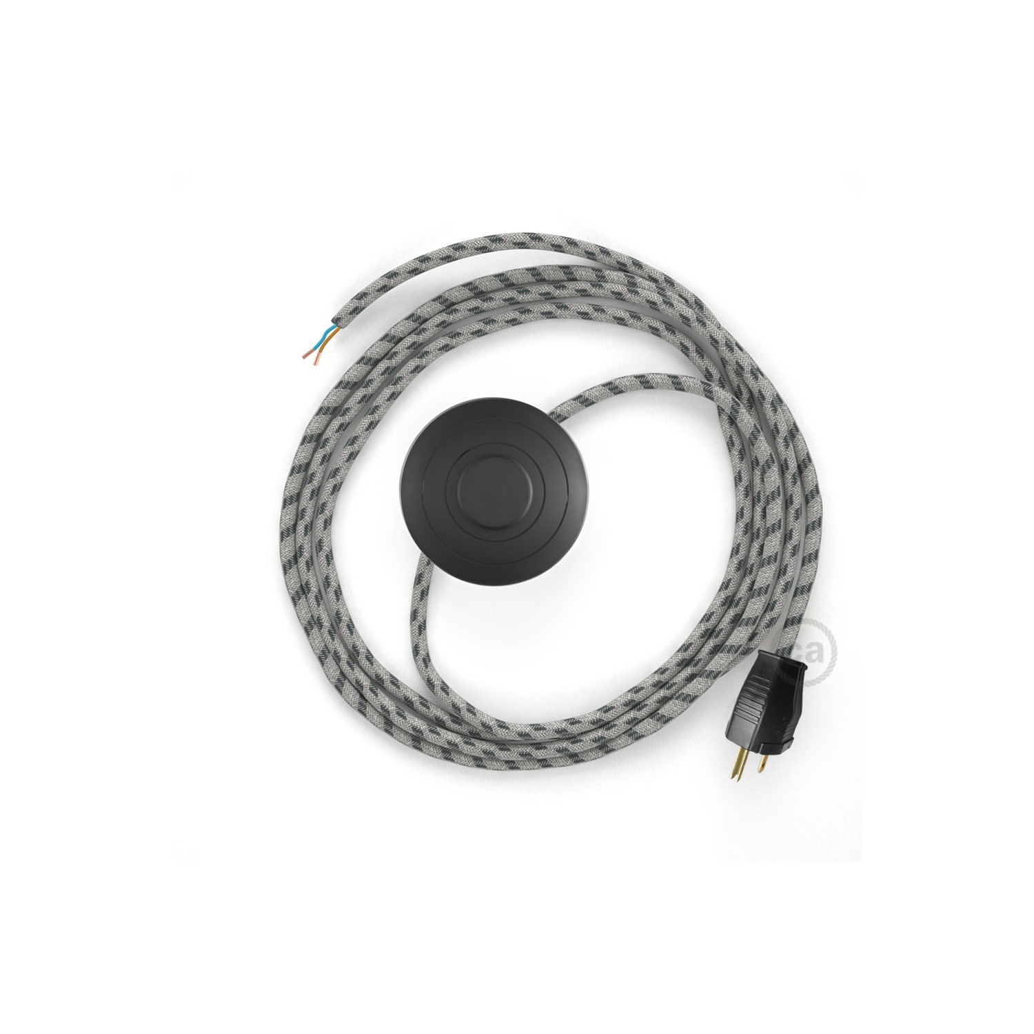 Power Cord with foot switch, RD54 Natural & Charcoal Linen Stripe - Choose color of switch/plug