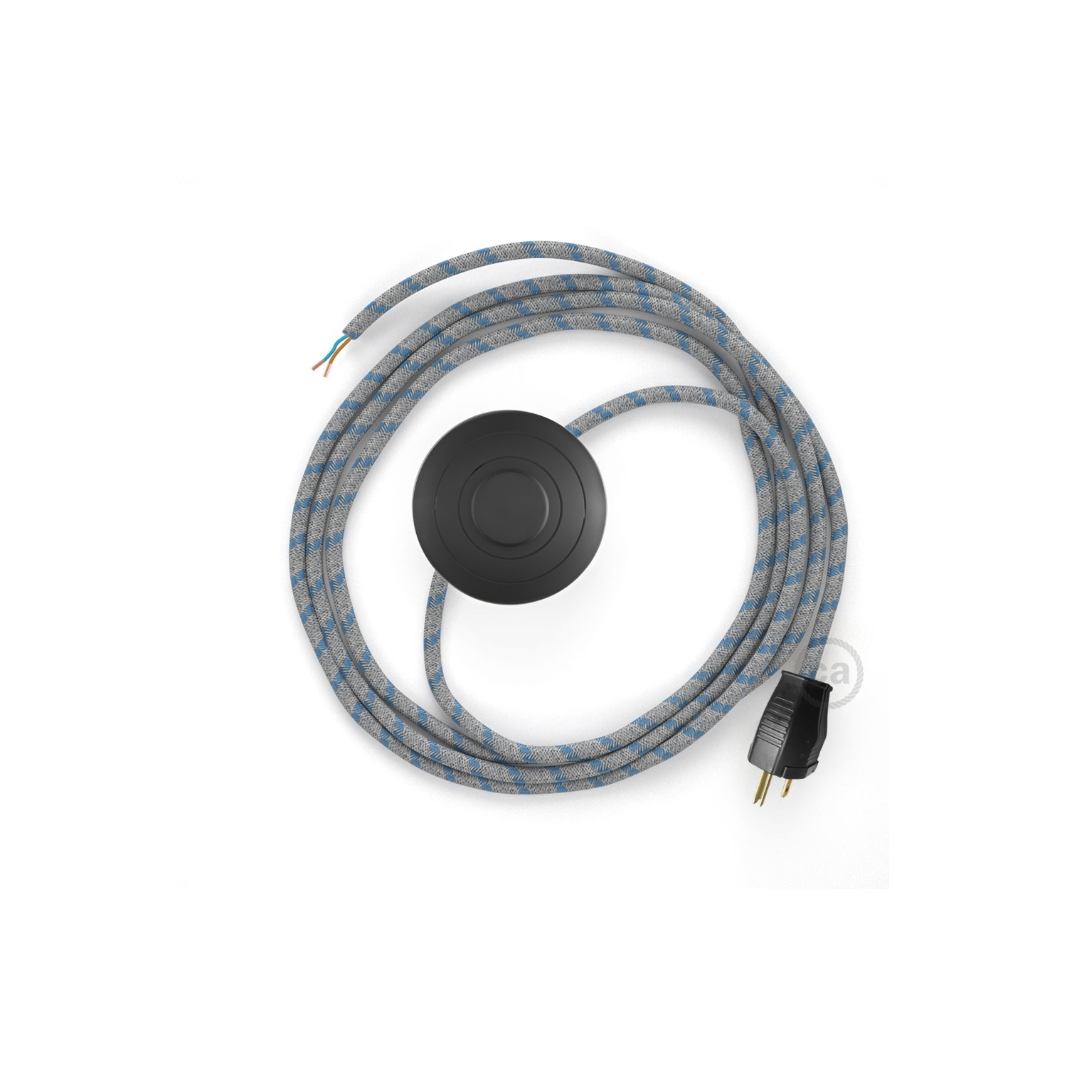 Power Cord with foot switch, RD55 Natural & Blue Linen Stripe - Choose color of switch/plug