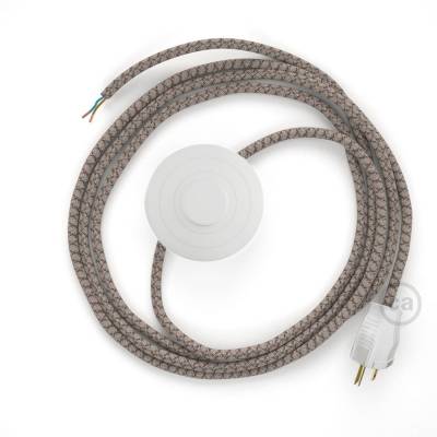 Power Cord with foot switch, RD63 Natural & Brown Linen CrissCross - Choose color of switch/plug