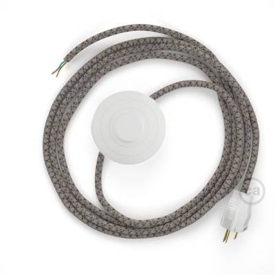 Power Cord with foot switch, RD64 Natural & Charcoal Linen CrissCross - Choose color of switch/plug