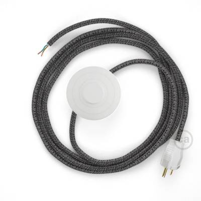 Power Cord with foot switch, RS81 Black Glitter Cotton & Natural Linen Tweed - Choose color of switch/plug
