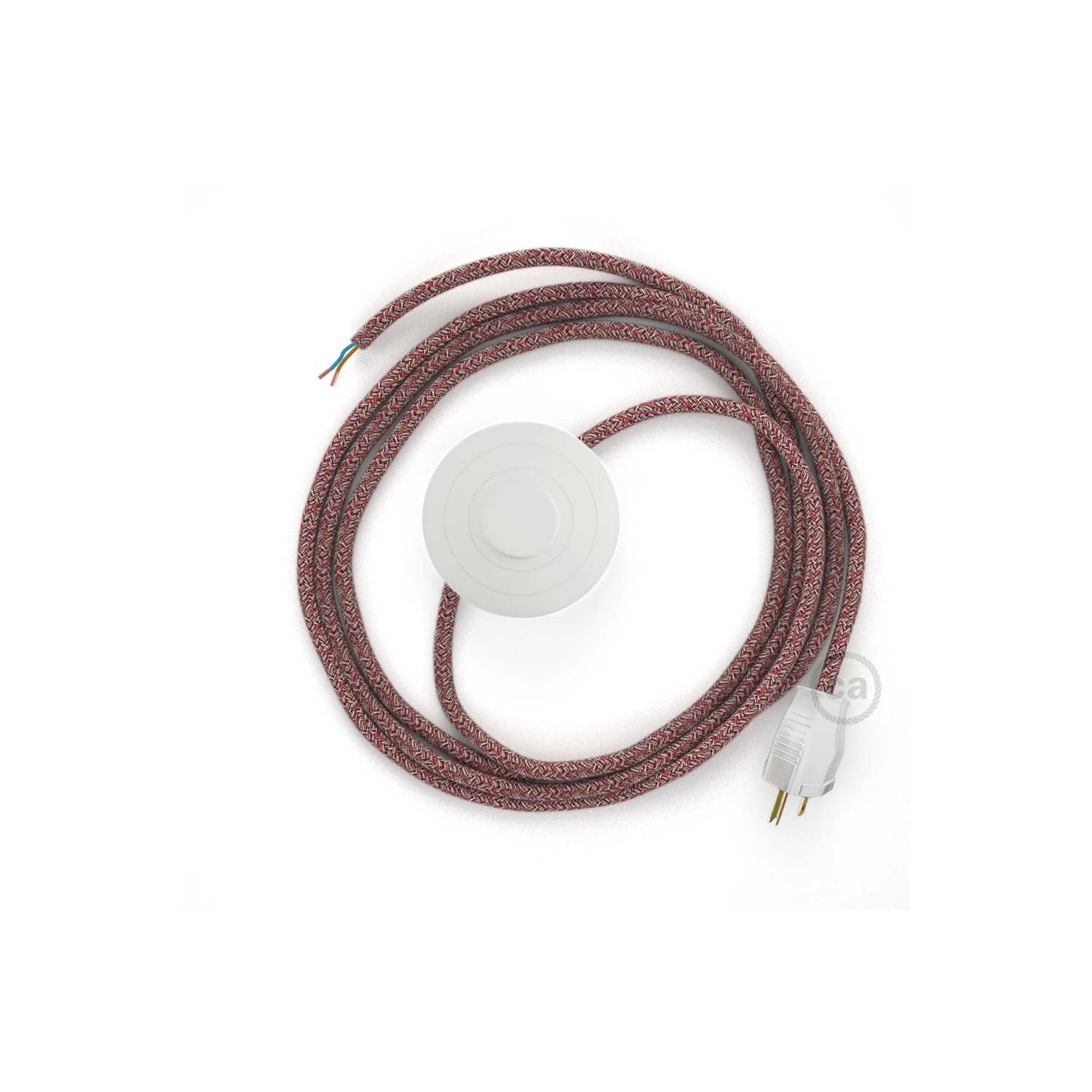 Power Cord with foot switch, RS83 Red Glitter Cotton & Natural Linen Tweed - Choose color of switch/plug