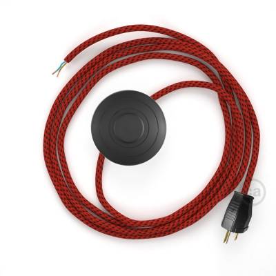 Power Cord with foot switch, RT94 Red & Black Tracer - Choose color of switch/plug
