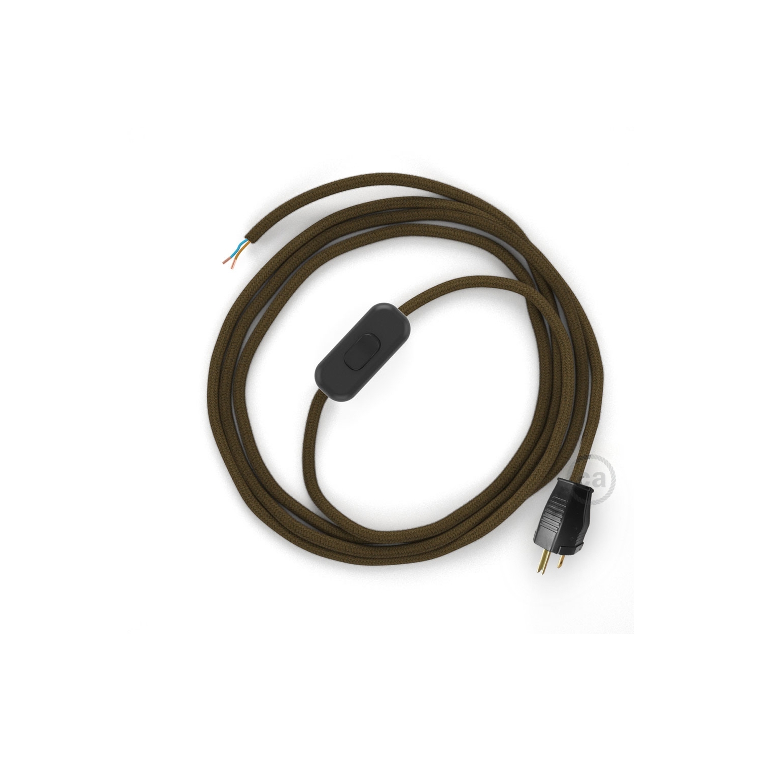 Power Cord with in-line switch, RC13 Brown Cotton - Choose color of switch/plug