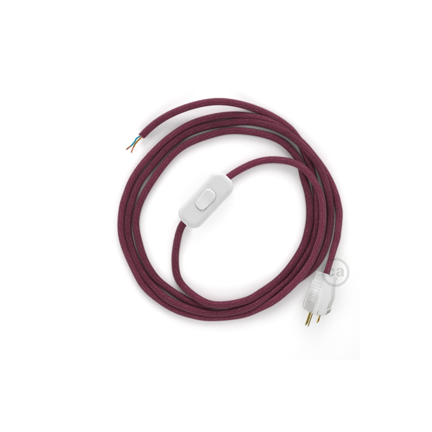 Power Cord with in-line switch, RC32 Raspberry Cotton - Choose color of switch/plug