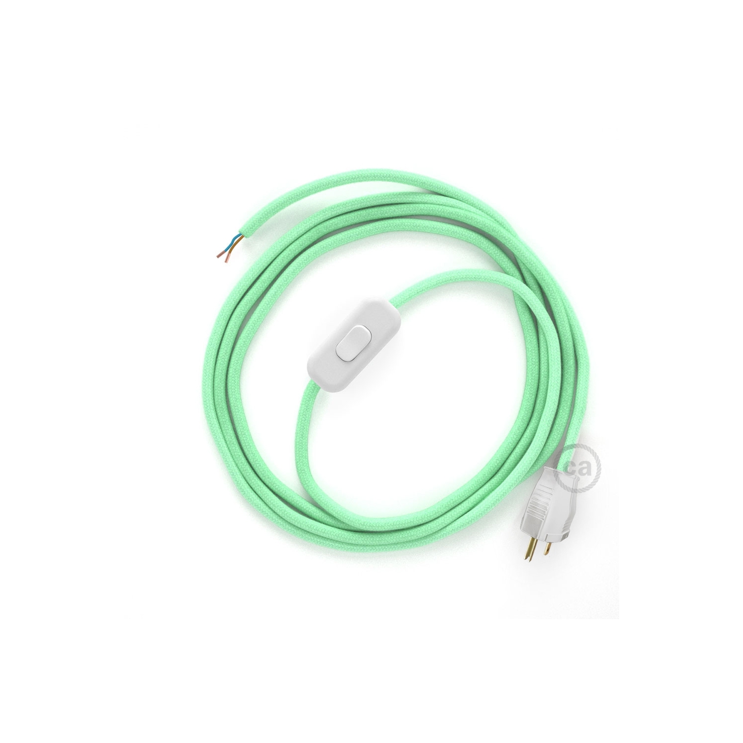 Power Cord with in-line switch, RC34 Mint Green Cotton - Choose color of switch/plug