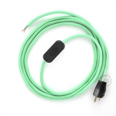 Power Cord with in-line switch, RC34 Mint Green Cotton - Choose color of switch/plug