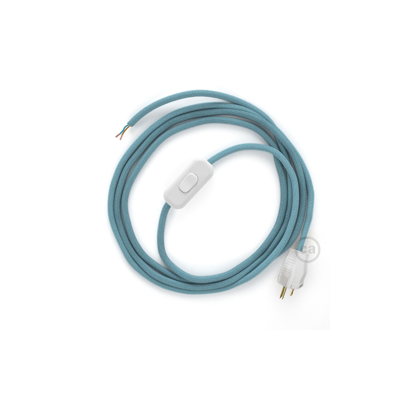 Power Cord with in-line switch, RC53 Baby Blue Cotton - Choose color of switch/plug