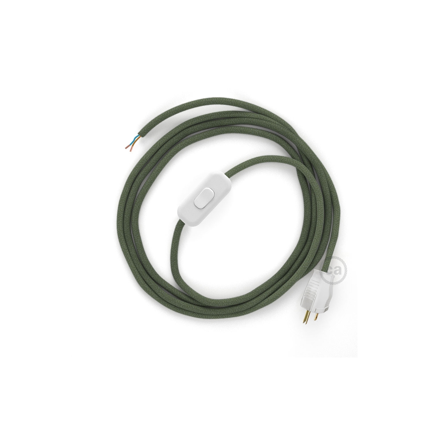 Power Cord with in-line switch, RC63 Gray Green Cotton - Choose color of switch/plug
