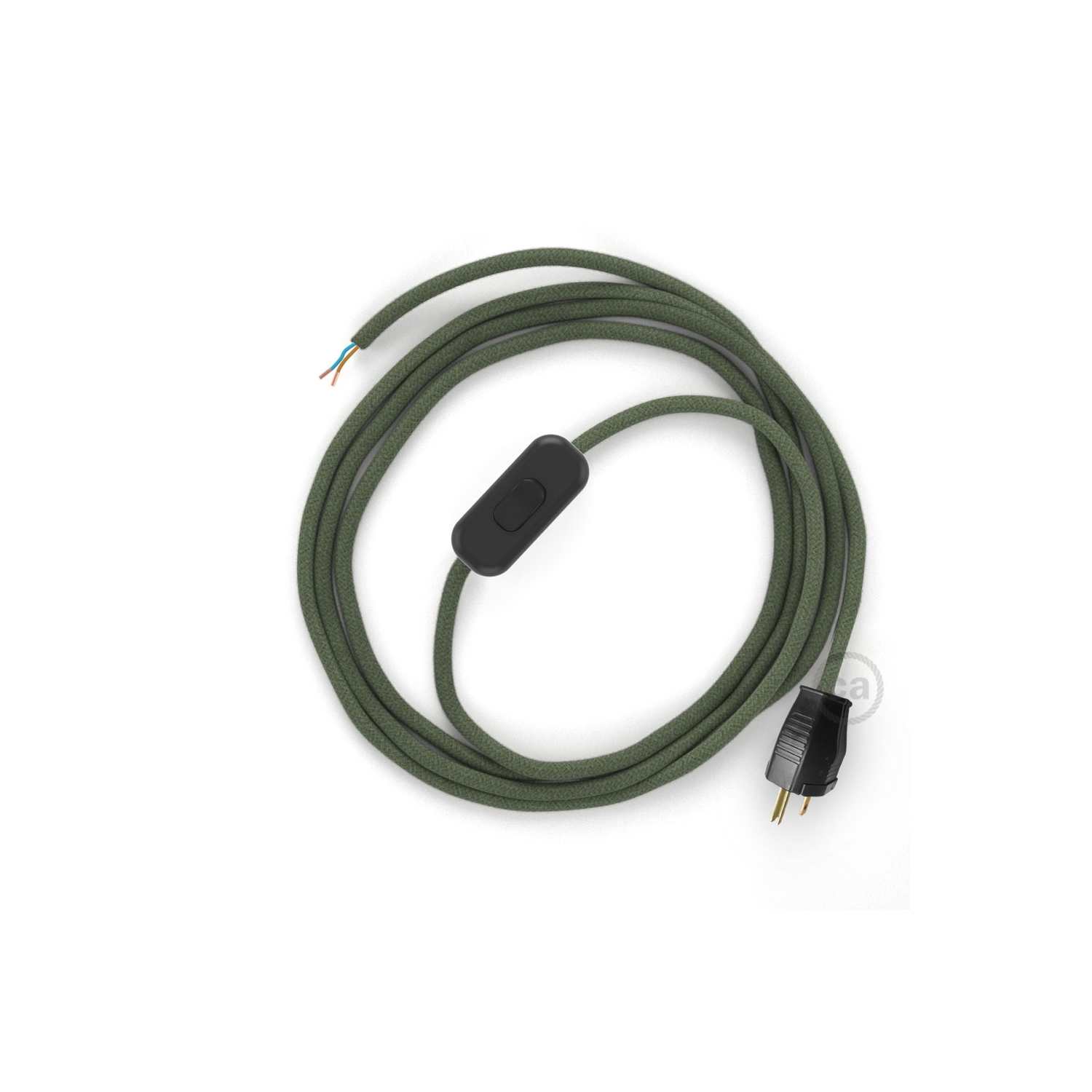 Power Cord with in-line switch, RC63 Gray Green Cotton - Choose color of switch/plug