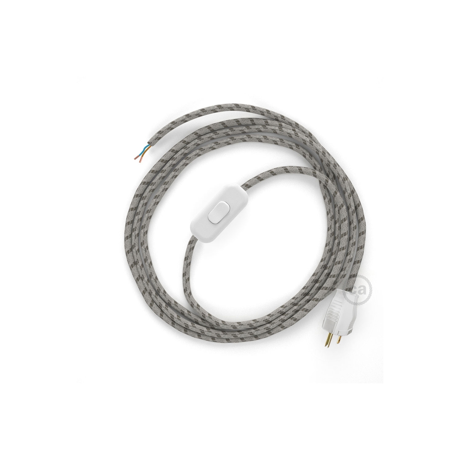 Power Cord with in-line switch, RD53 Natural & Brown Linen Stripe - Choose color of switch/plug