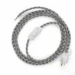 Power Cord with in-line switch, RD54 Natural & Charcoal Linen Stripe - Choose color of switch/plug