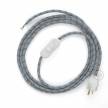 Power Cord with in-line switch, RD55 Natural & Blue Linen Stripe - Choose color of switch/plug