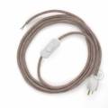 Power Cord with in-line switch, RD61 Natural & Pink Linen CrissCross - Choose color of switch/plug