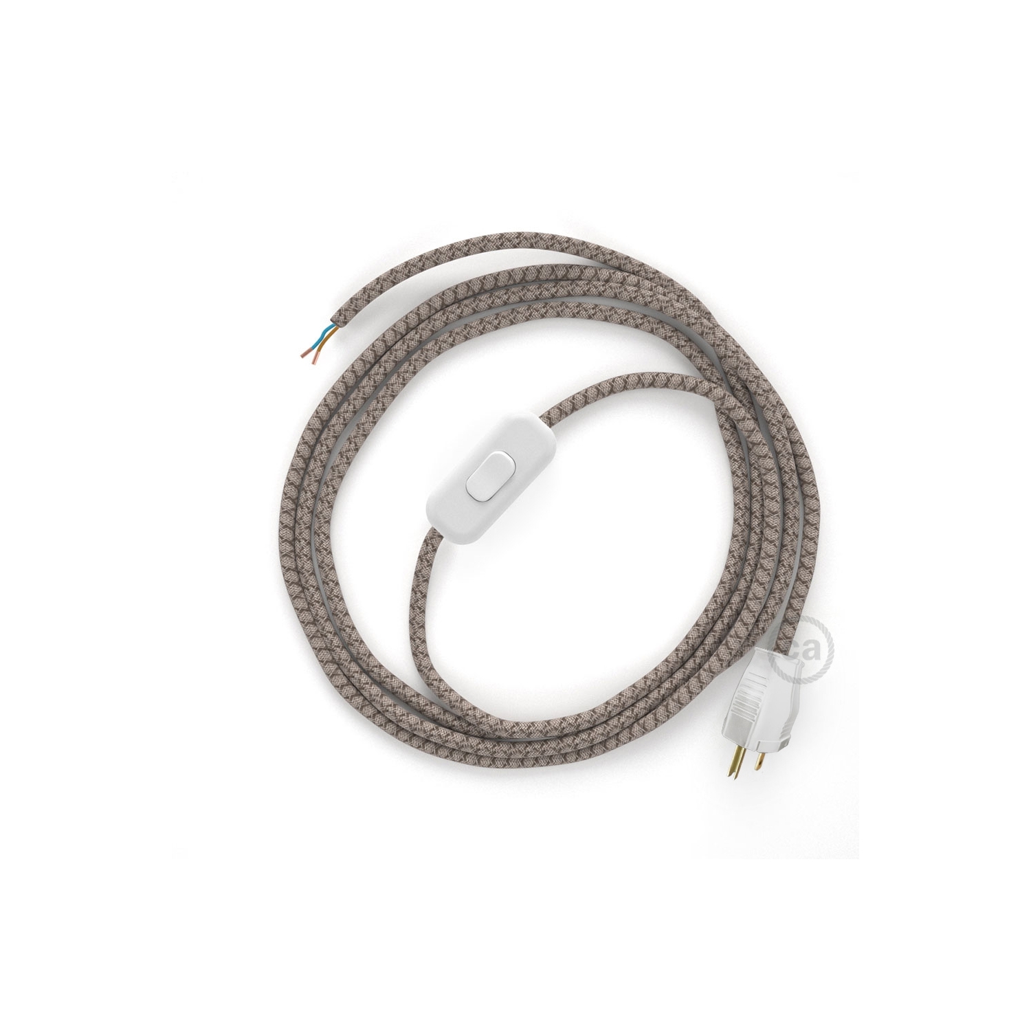 Power Cord with in-line switch, RD63 Natural & Brown Linen CrissCross - Choose color of switch/plug