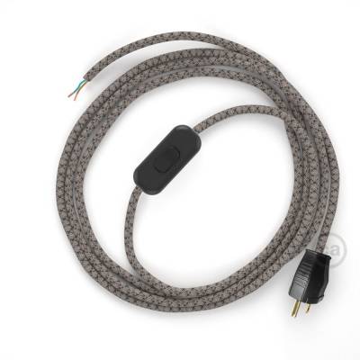 Power Cord with in-line switch, RD64 Natural & Charcoal Linen CrissCross - Choose color of switch/plug