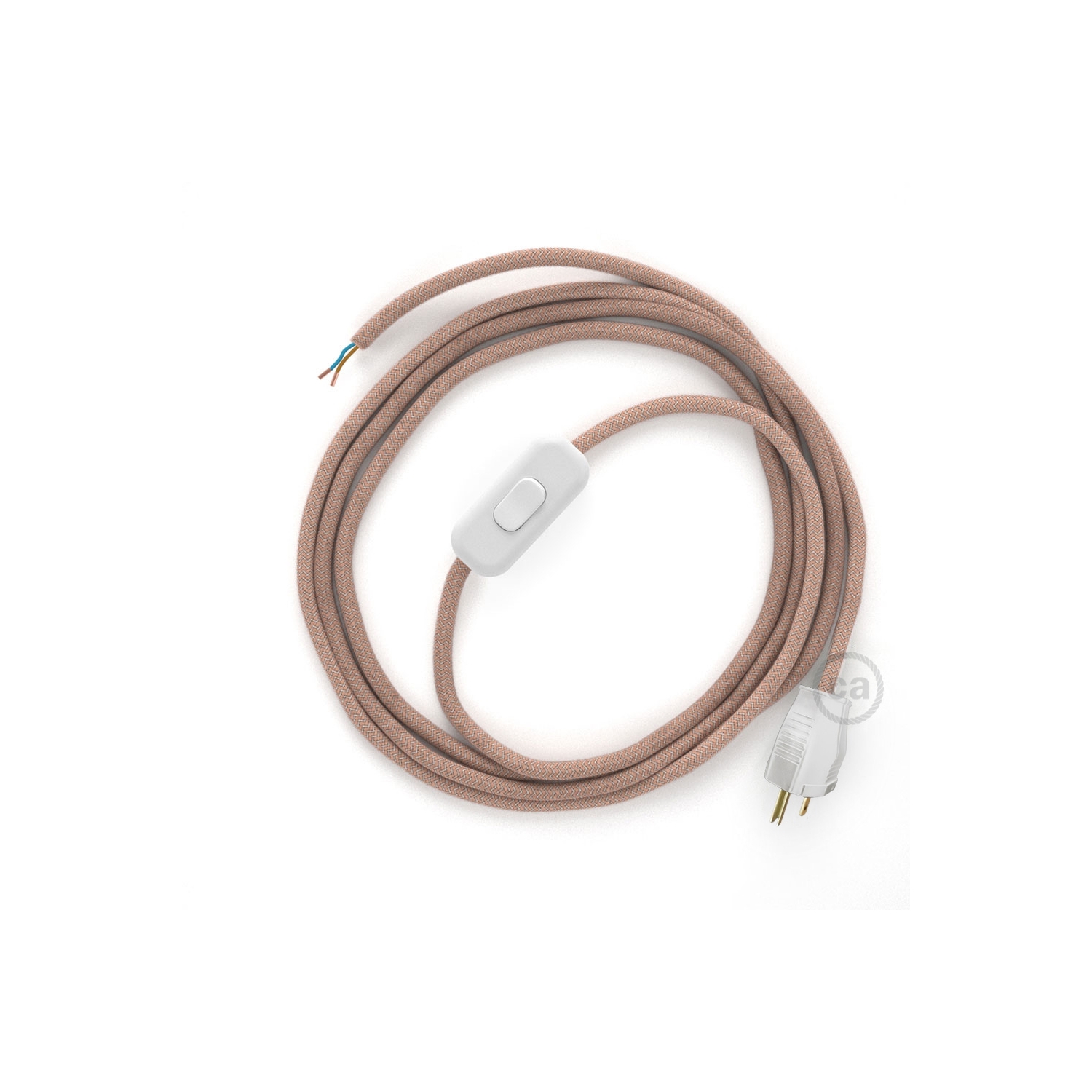 Power Cord with in-line switch, RD71 Natural & Pink Linen Chevron - Choose color of switch/plug