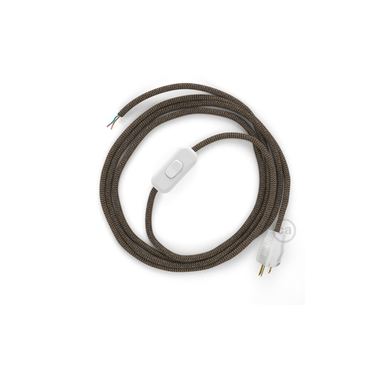 Power Cord with in-line switch, RD73 Natural & Brown Linen Chevron - Choose color of switch/plug