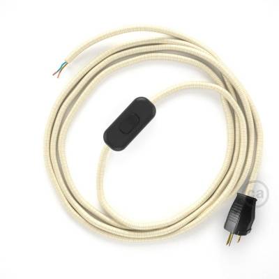 Power Cord with in-line switch, RM00 Ivory Rayon - Choose color of switch/plug