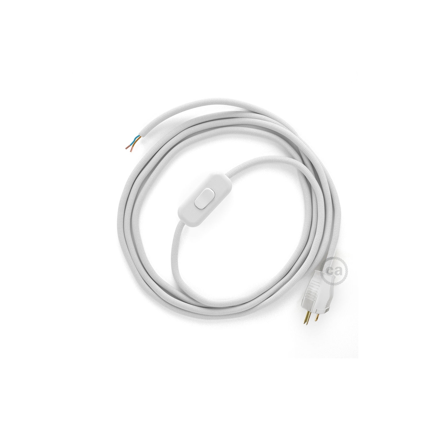Power Cord with in-line switch, RM01 White Rayon - Choose color of switch/plug