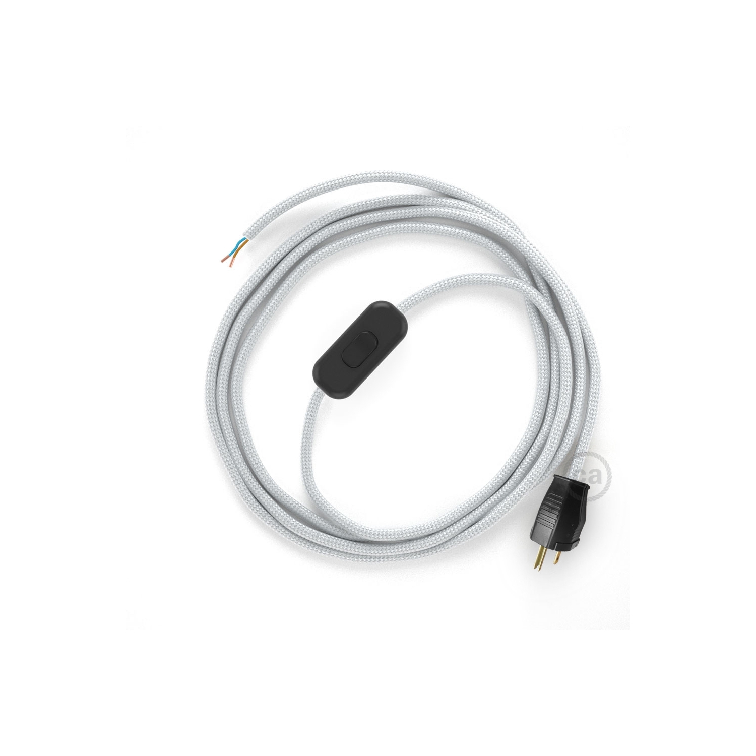 Power Cord with in-line switch, RM02 Silver Rayon - Choose color of switch/plug