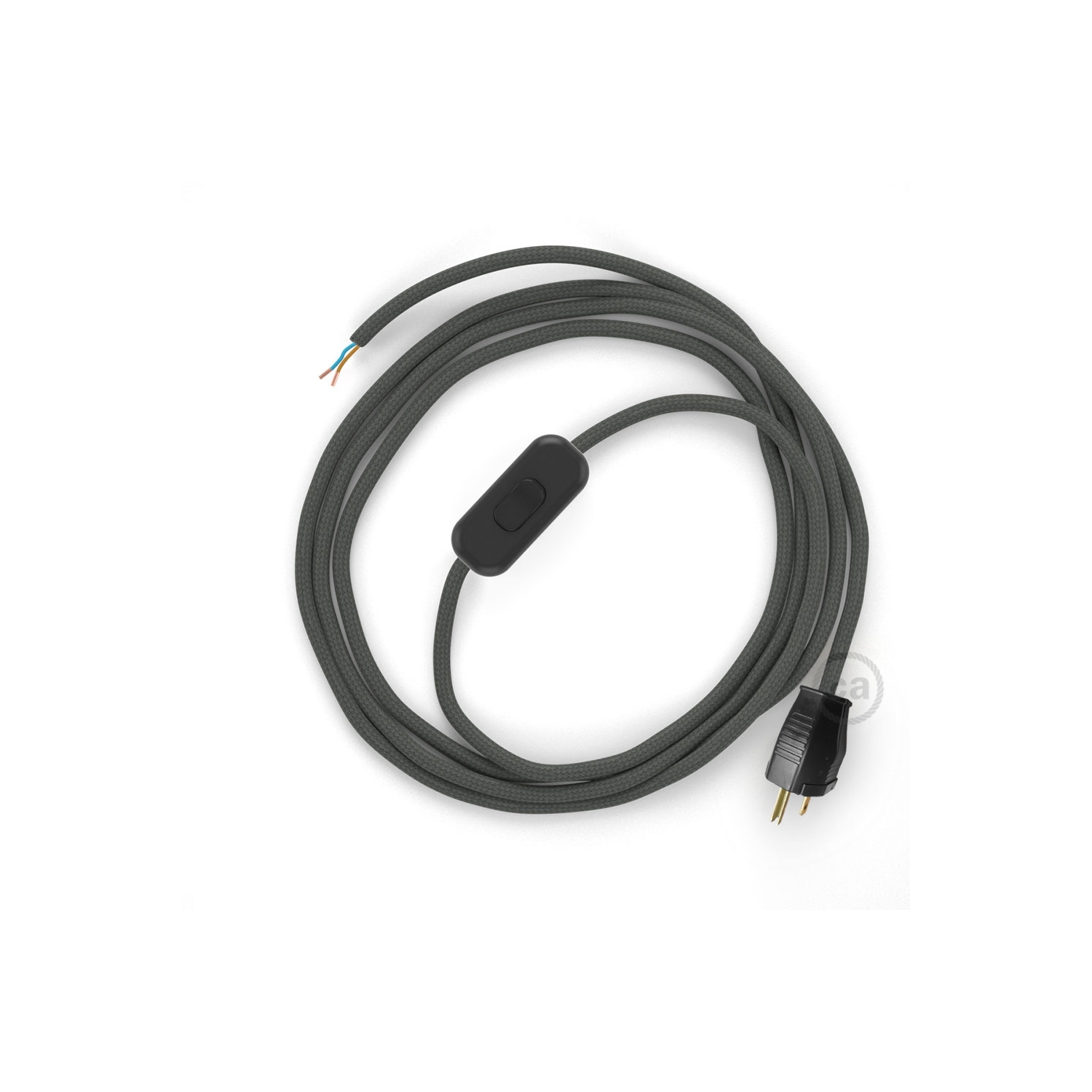 Power Cord with in-line switch, RM03 Gray Rayon - Choose color of switch/plug