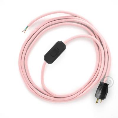 Power Cord with in-line switch, RM16 Pink Rayon - Choose color of switch/plug