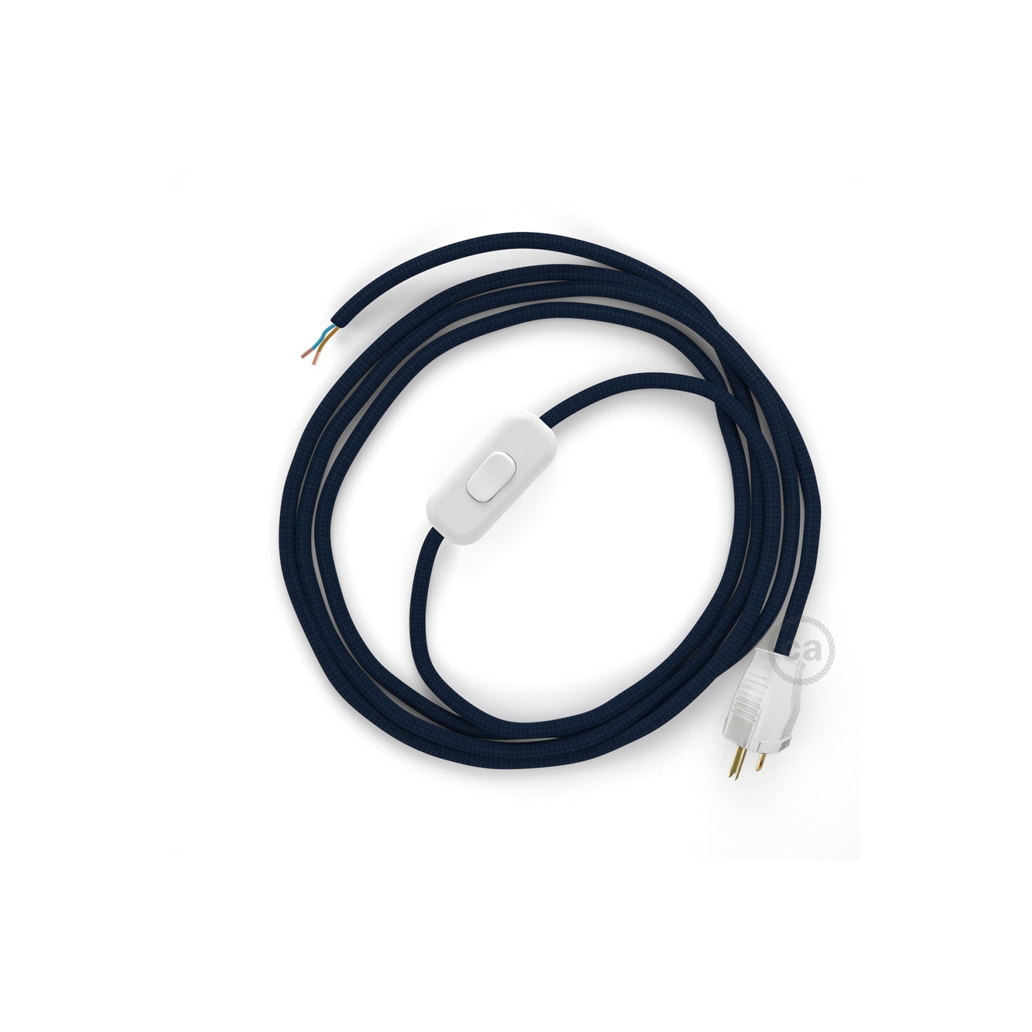 Power Cord with in-line switch, RM20 Dark Blue Rayon - Choose color of switch/plug