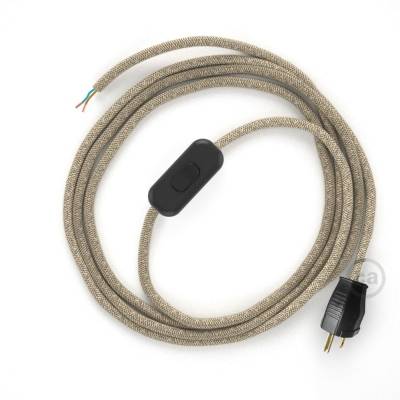 Power Cord with in-line switch, RN01 Natural Linen - Choose color of switch/plug