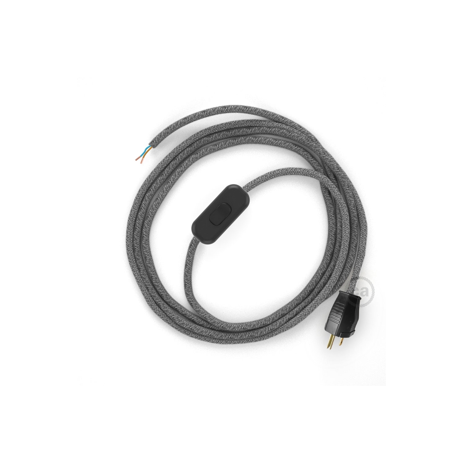 Power Cord with in-line switch, RN02 Gray Linen - Choose color of switch/plug