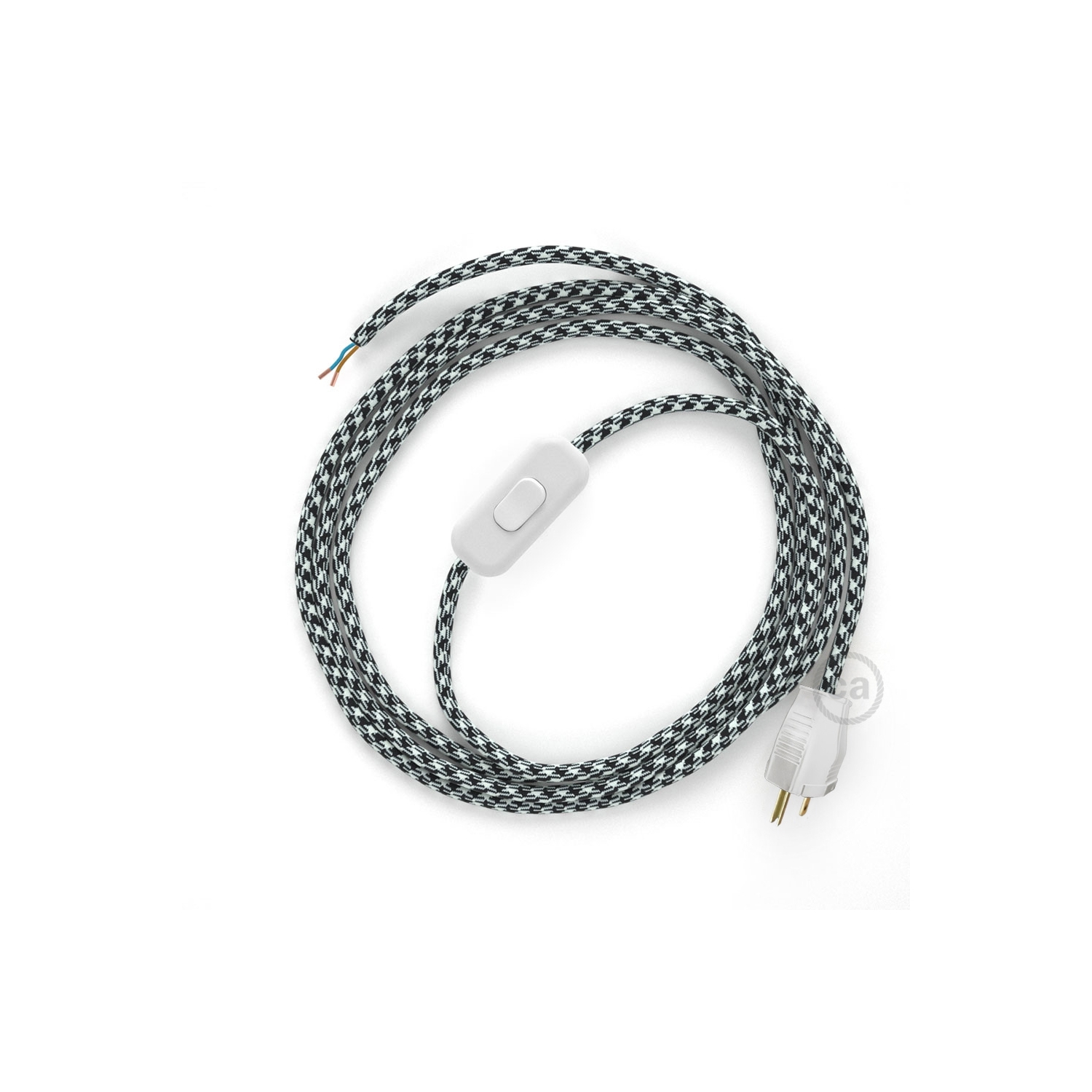 Power Cord with in-line switch, RP04 Black & White Houndstooth - Choose color of switch/plug